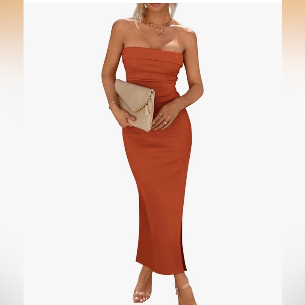 PRETTYGARDEN Women's Elegant Strapless Orange Rust Dress
